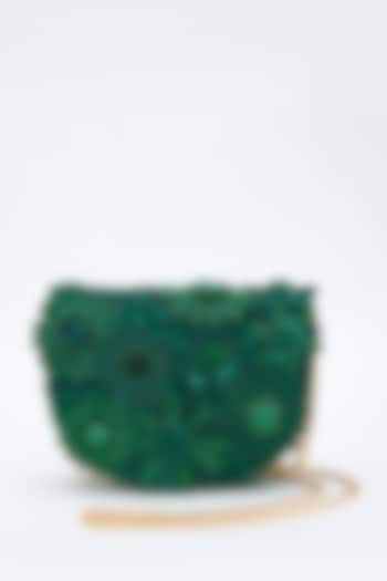 Emerald Faux Suede Crystal Hand Embroidered Clutch by Doux Amour at Pernia's Pop Up Shop