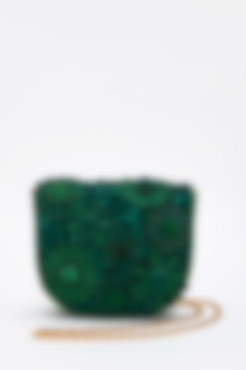 Emerald Faux Suede Crystal Hand Embroidered Mini Clutch by Doux Amour at Pernia's Pop Up Shop