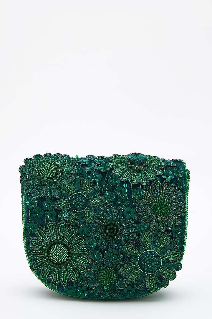 Emerald Faux Suede Crystal Hand Embroidered Mini Clutch by Doux Amour at Pernia's Pop Up Shop