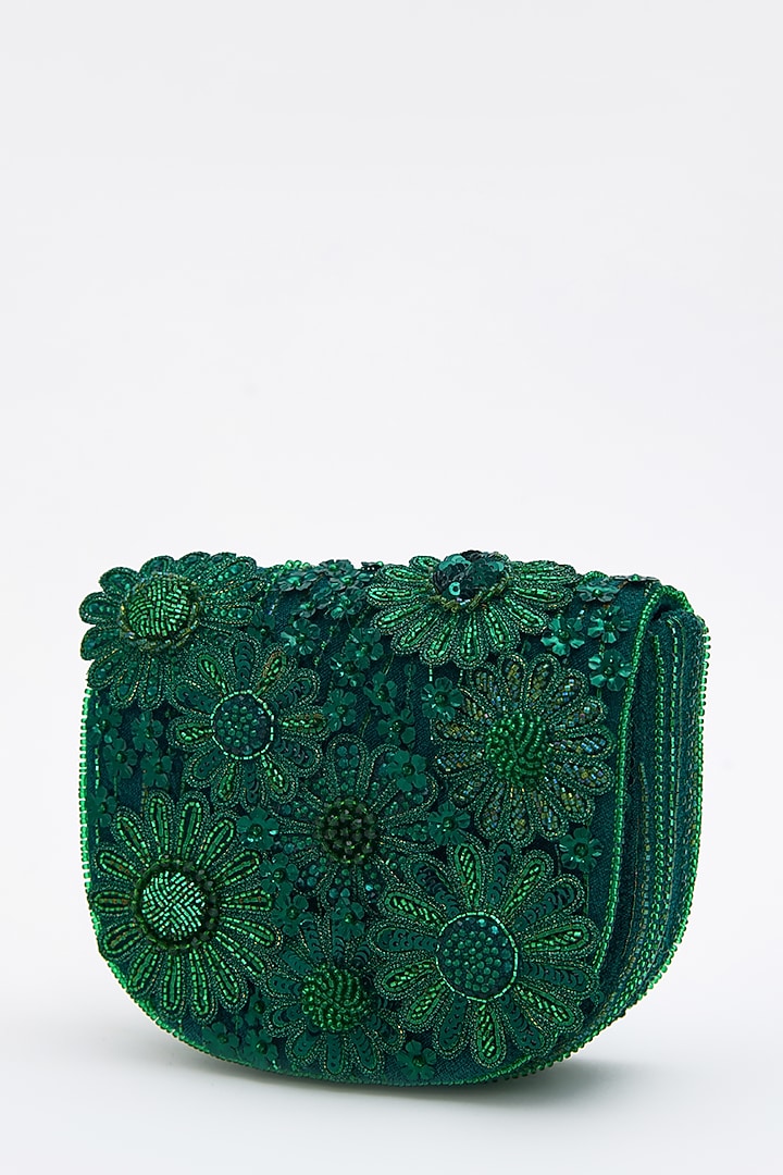 Emerald Faux Suede Crystal Hand Embroidered Mini Clutch by Doux Amour at Pernia's Pop Up Shop