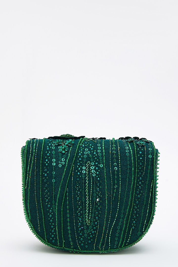 Emerald Faux Suede Crystal Hand Embroidered Mini Clutch by Doux Amour at Pernia's Pop Up Shop