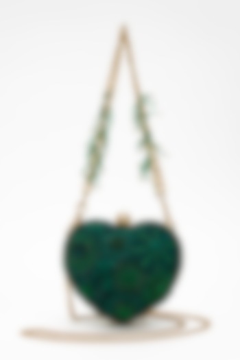 Emerald Faux Suede Crystal Hand Embroidered Clutch by Doux Amour at Pernia's Pop Up Shop