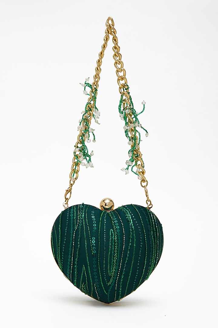Emerald Faux Suede Crystal Hand Embroidered Clutch by Doux Amour at Pernia's Pop Up Shop