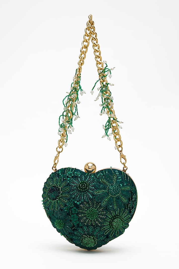 Emerald Faux Suede Crystal Hand Embroidered Clutch by Doux Amour at Pernia's Pop Up Shop
