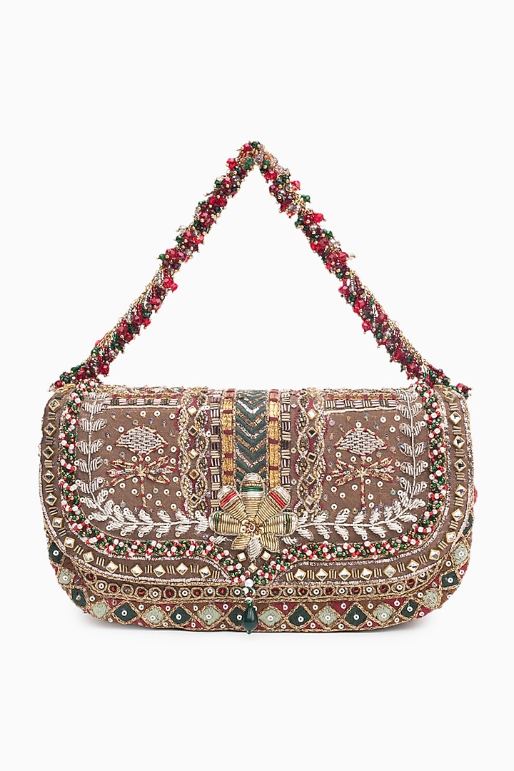 Vintage Gold Cotton Silk Crystal Embroidered Mini Clutch by Doux Amour at Pernia's Pop Up Shop