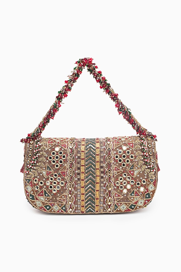 Vintage Gold Cotton Silk Crystal Embroidered Mini Clutch by Doux Amour at Pernia's Pop Up Shop