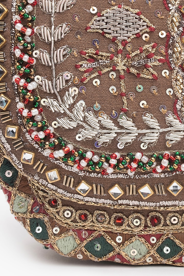 Vintage Gold Cotton Silk Crystal Embroidered Mini Clutch by Doux Amour at Pernia's Pop Up Shop
