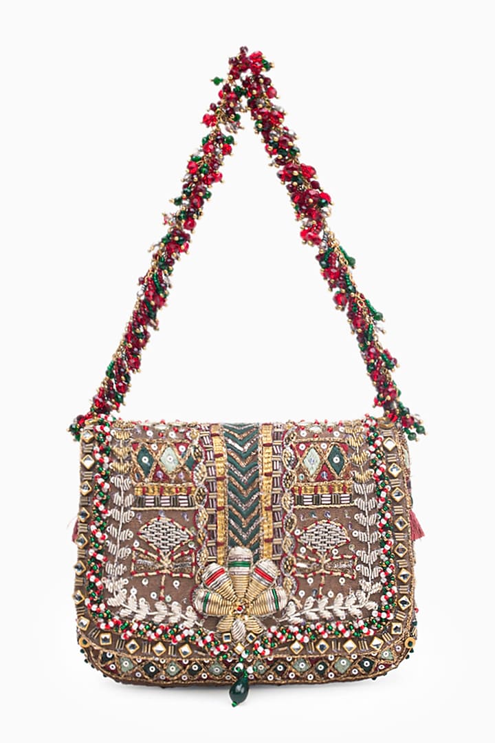 Vintage Gold Cotton Silk Crystal Embroidered Mini Clutch by Doux Amour at Pernia's Pop Up Shop