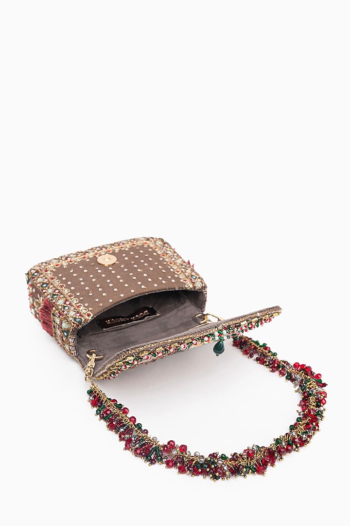 Vintage Gold Cotton Silk Crystal Embroidered Mini Clutch by Doux Amour at Pernia's Pop Up Shop