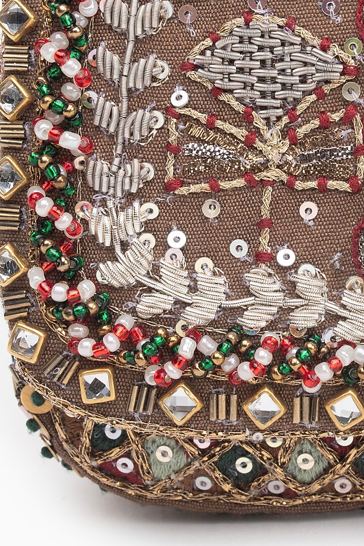 Vintage Gold Cotton Silk Crystal Embroidered Mini Clutch by Doux Amour at Pernia's Pop Up Shop