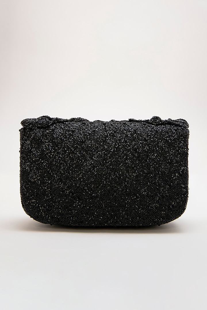 Black Faux Suede Hand Embroidered Clutch by Doux Amour at Pernia's Pop Up Shop