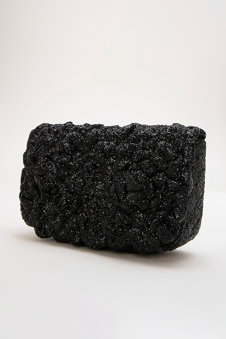 Black Faux Suede Hand Embroidered Clutch by Doux Amour at Pernia's Pop Up Shop