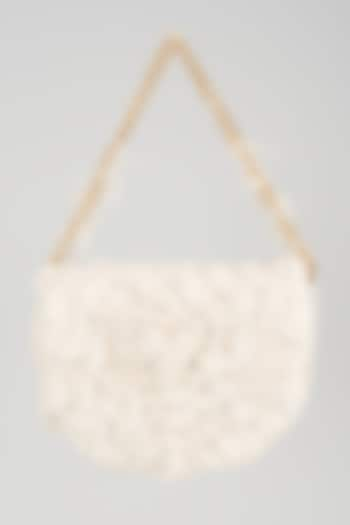 White Polysatin & Japanese Bugle Beads Hand Embroidered Clutch by Doux Amour at Pernia's Pop Up Shop