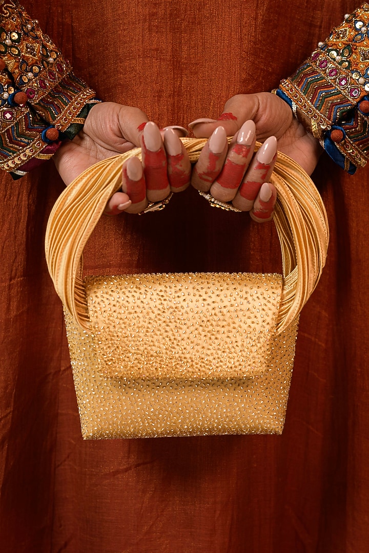 Gold-Silver Japanese Bugle Beaded Handcrafted Mini Bag by Doux Amour at Pernia's Pop Up Shop