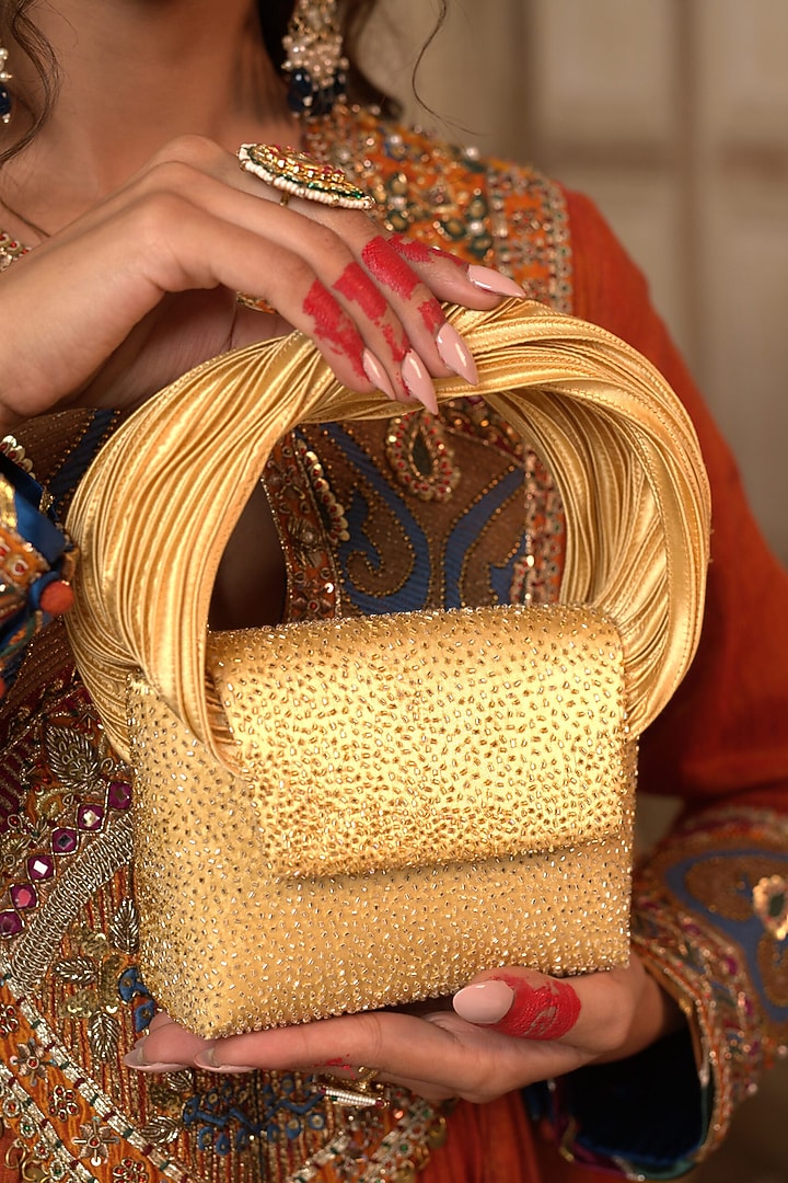 Gold-Silver Japanese Bugle Beaded Handcrafted Mini Bag by Doux Amour at Pernia's Pop Up Shop
