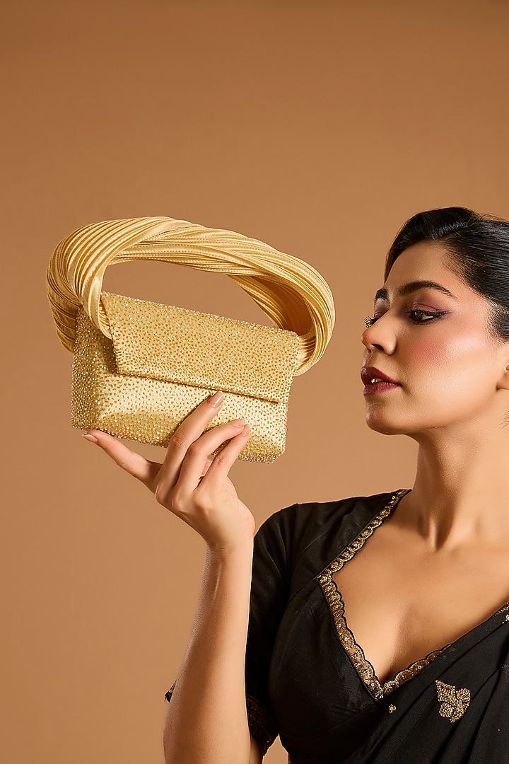 Gold-Silver Hand Embroidered Clutch by Doux Amour at Pernia's Pop Up Shop