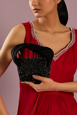 Black Handcrafted Satin Mini Bag by Doux Amour