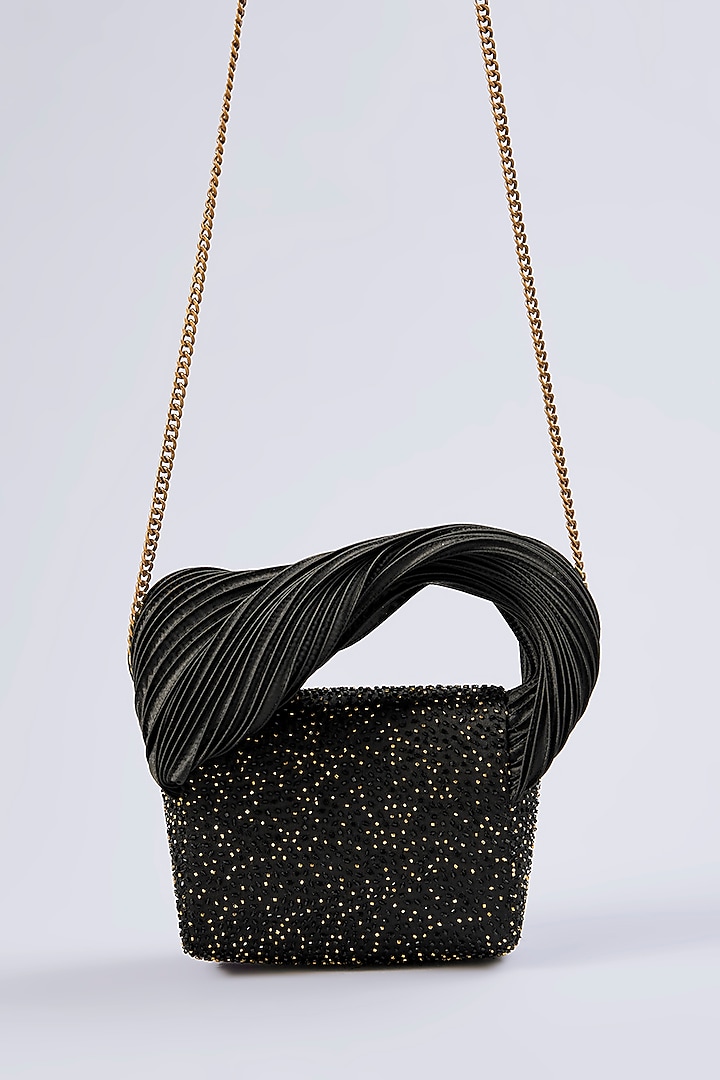 Black Handcrafted Satin Mini Bag by Doux Amour at Pernia's Pop Up Shop
