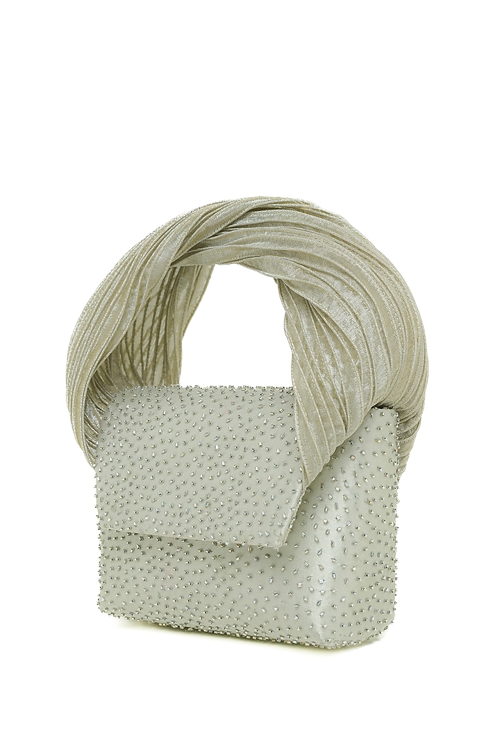 Silver Crystal Hand Embroidered Clutch by Doux Amour at Pernia's Pop Up Shop