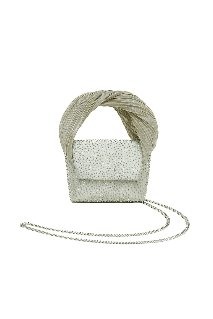 Silver Crystal Hand Embroidered Clutch by Doux Amour at Pernia's Pop Up Shop