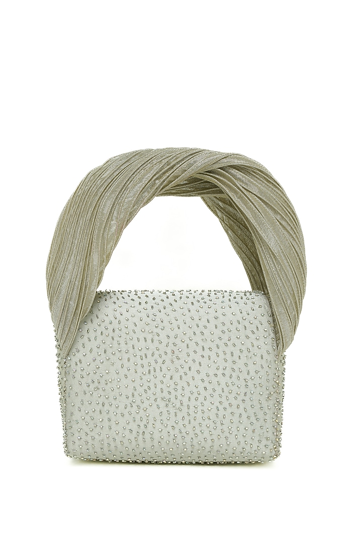 Silver Crystal Hand Embroidered Clutch by Doux Amour at Pernia's Pop Up Shop