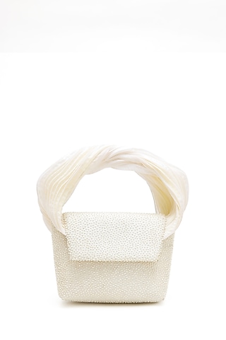 Ivory Japanese Bugle Beaded Handcrafted Mini Bag by Doux Amour