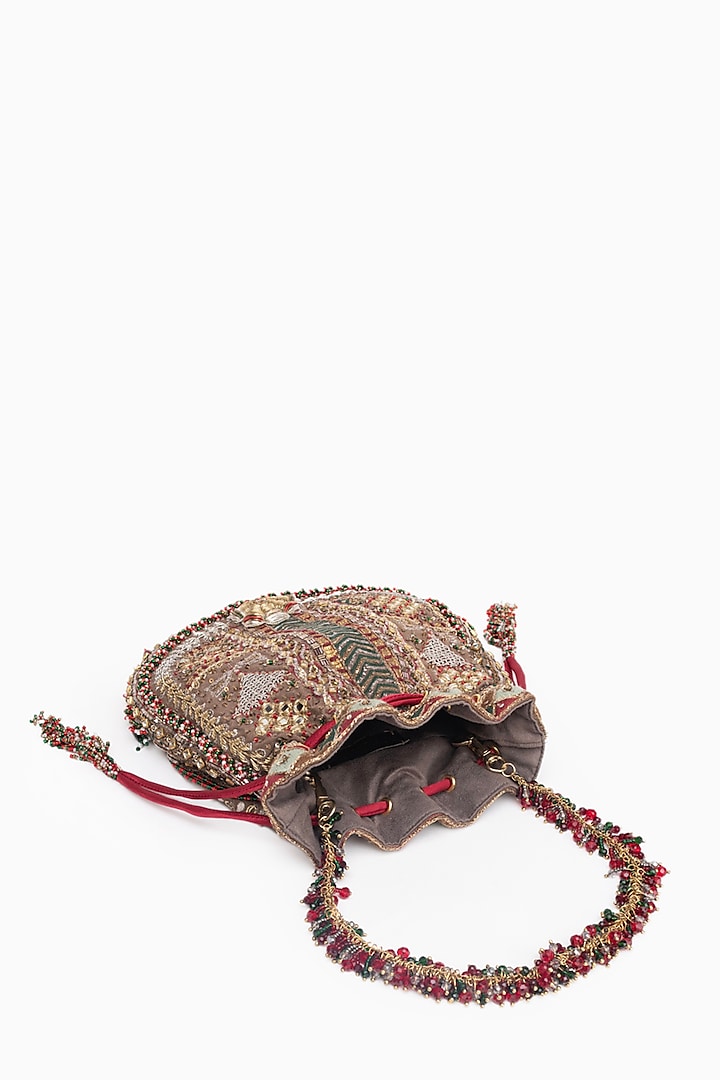 Vintage Gold Cotton Silk Crystal Embroidered Potli by Doux Amour at Pernia's Pop Up Shop