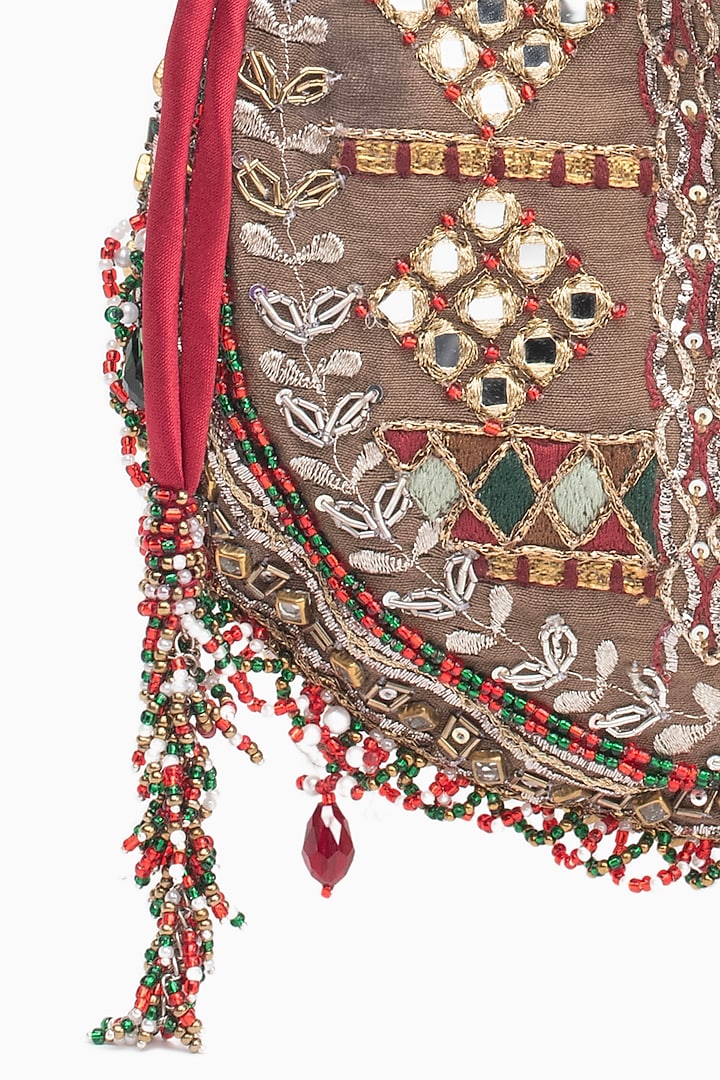 Vintage Gold Cotton Silk Crystal Embroidered Potli by Doux Amour at Pernia's Pop Up Shop