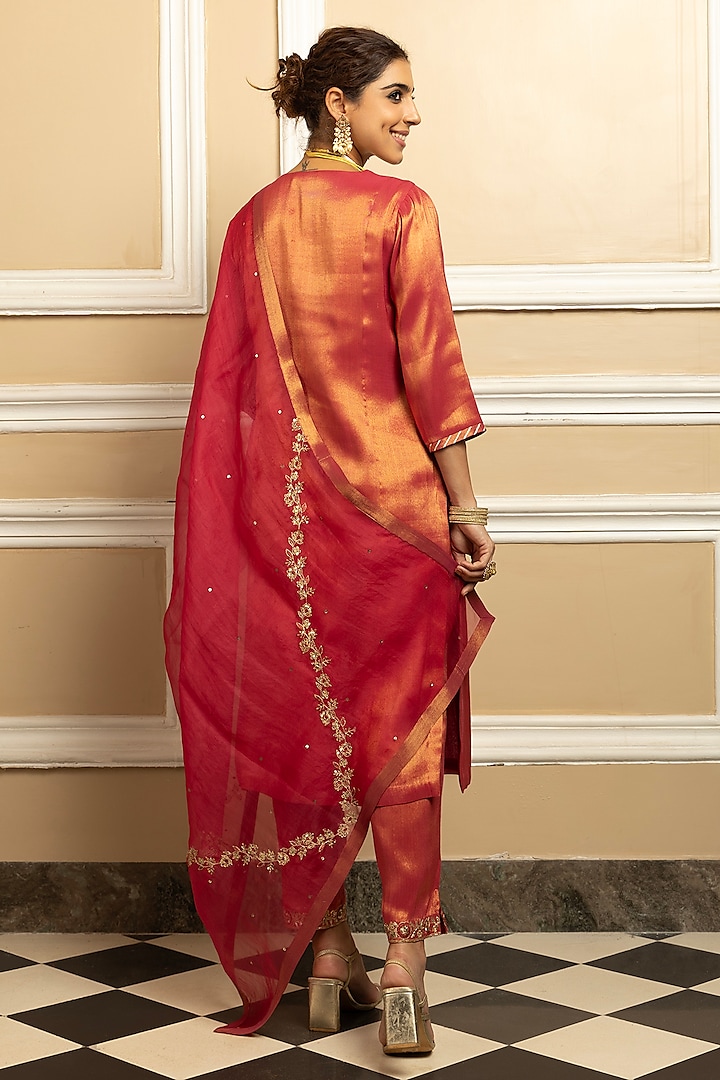 Plum Tissue Blend Sequins Embroidered Kurta Set by DOHR INDIA at Pernia's Pop Up Shop