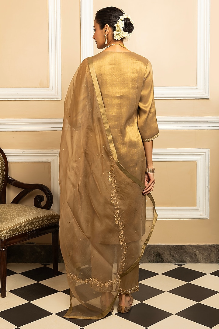 Gold Tissue Blend Sequins Embroidered Kurta Set by DOHR INDIA at Pernia's Pop Up Shop