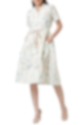 White Digital Printed Pleated Dress by Doodlage