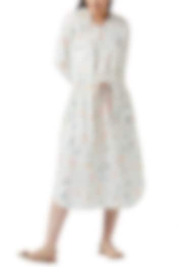 White Digital Printed Dress With Drawstrings by Doodlage
