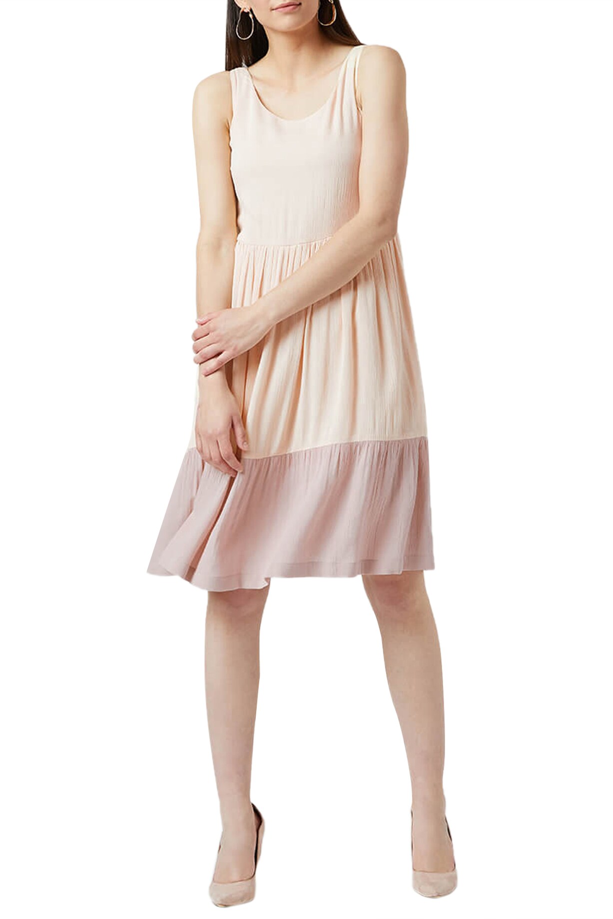 Beige Gathered Dress