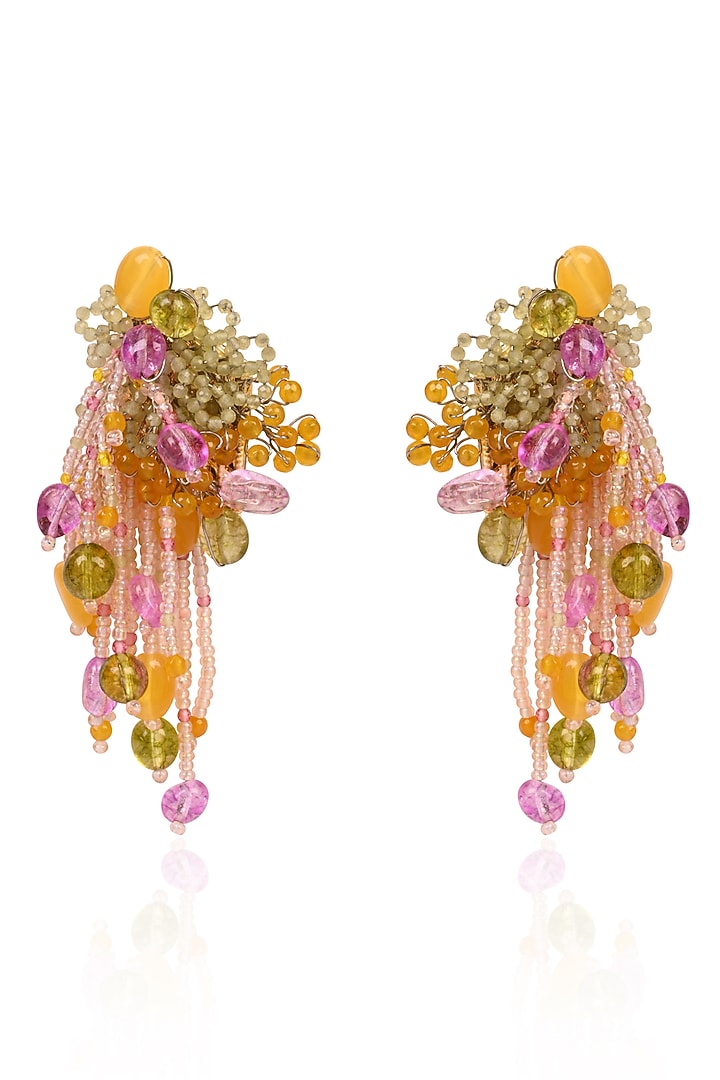 Gold Finish Multi-Colored Quartz Stud Earrings by House of D'oro at Pernia's Pop Up Shop