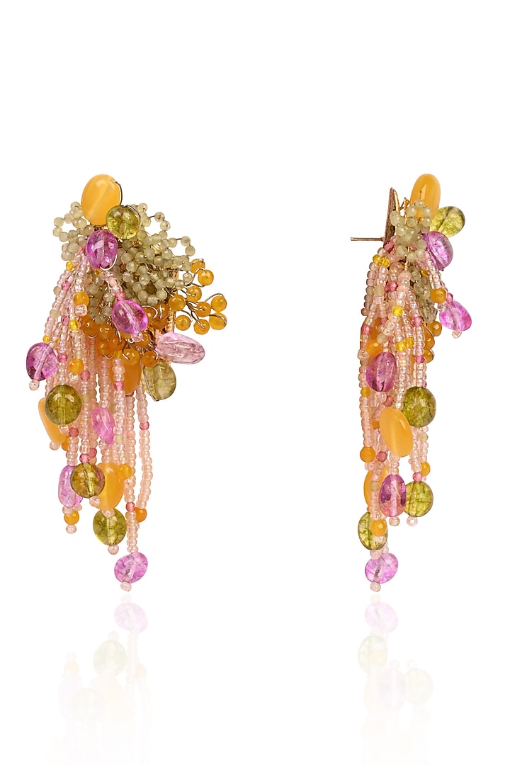 Gold Finish Multi-Colored Quartz Stud Earrings by House of D'oro at Pernia's Pop Up Shop
