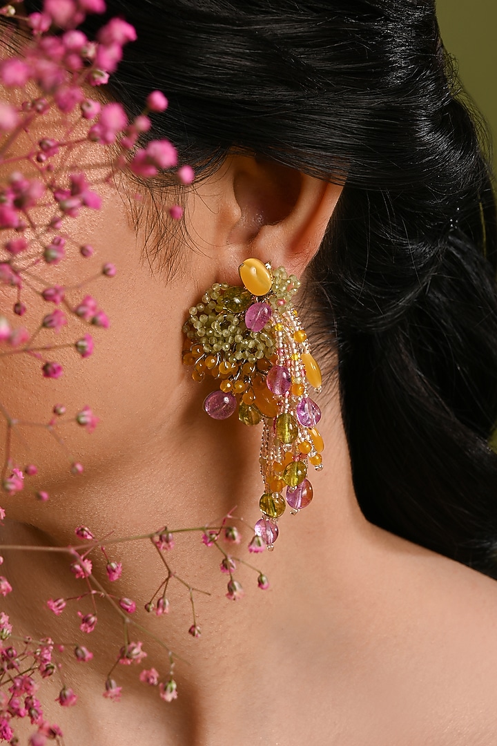 Gold Finish Multi-Colored Quartz Stud Earrings by House of D'oro at Pernia's Pop Up Shop