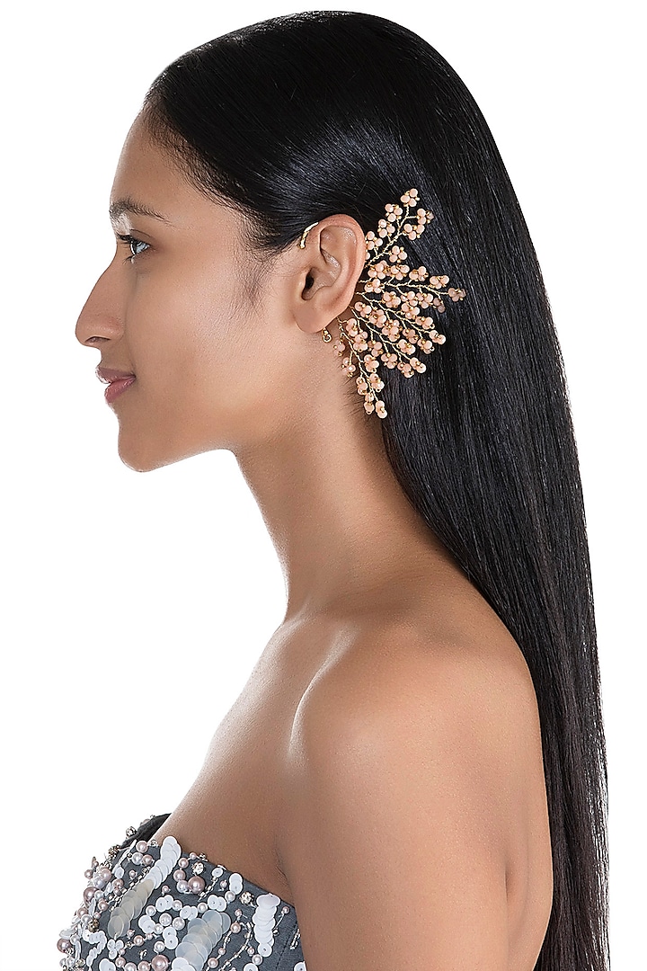 Gold Finish Handcrafted Beaded Earcuff by House of D'oro
