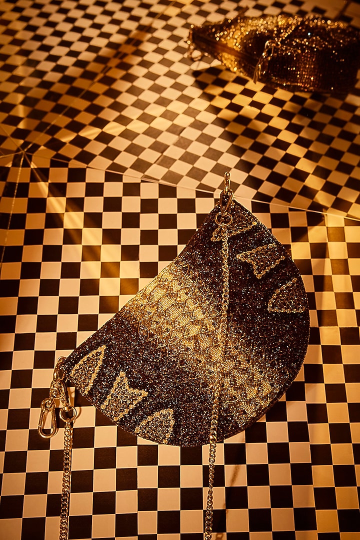 Silver Poly Satin Japanese Bugle Bead Hand Embroidered Clutch by Doux Amour at Pernia's Pop Up Shop