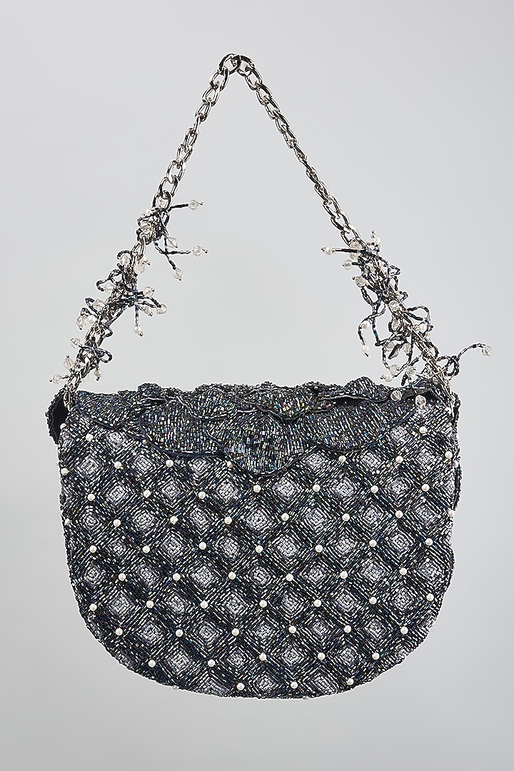 Galaxy Blue Faux Suede Hand Embroidered Clutch by Doux Amour at Pernia's Pop Up Shop