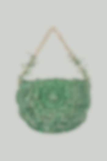 Emerald Green Hand Embroidered Clutch by Doux Amour at Pernia's Pop Up Shop