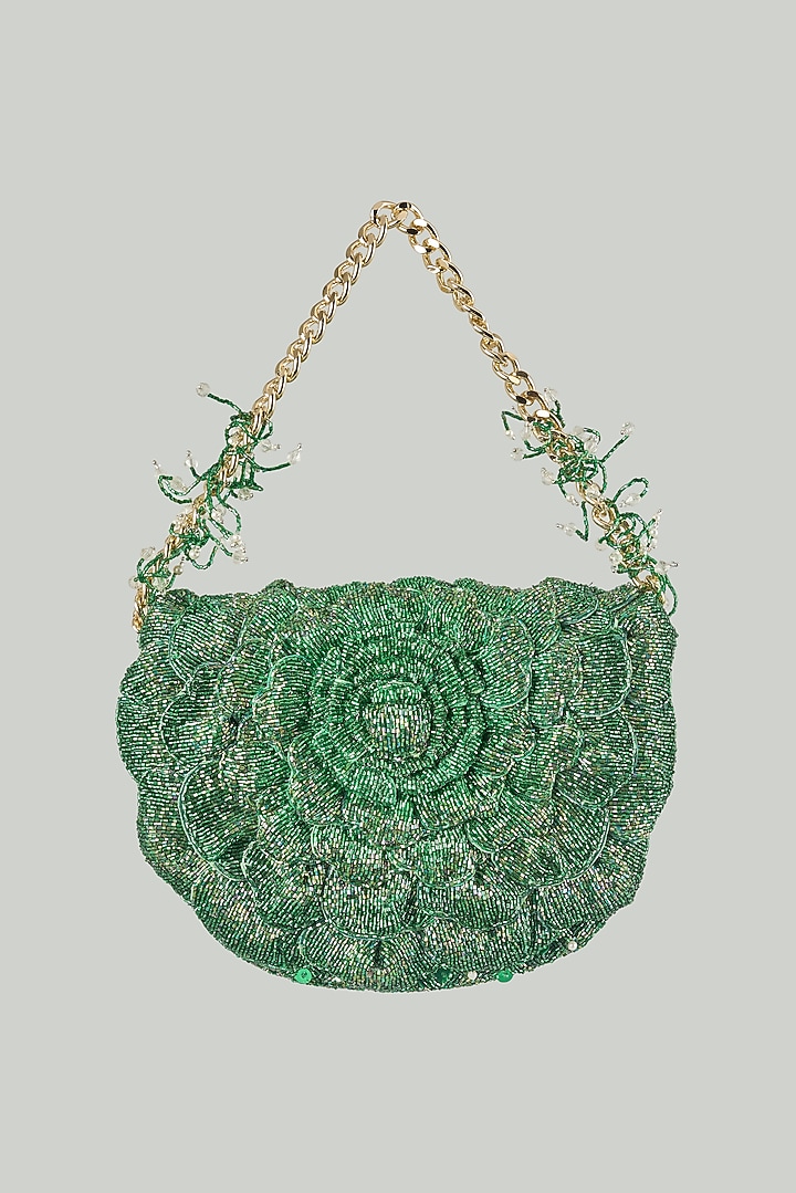 Emerald Green Hand Embroidered Clutch by Doux Amour at Pernia's Pop Up Shop