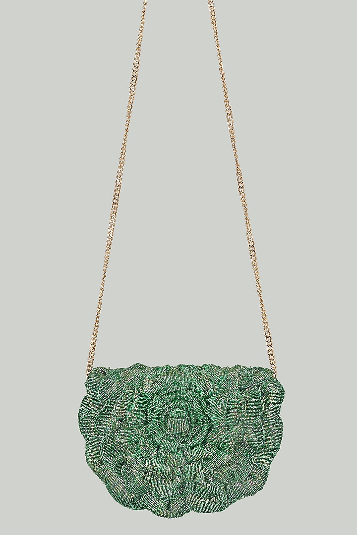 Emerald Green Hand Embroidered Clutch by Doux Amour at Pernia's Pop Up Shop