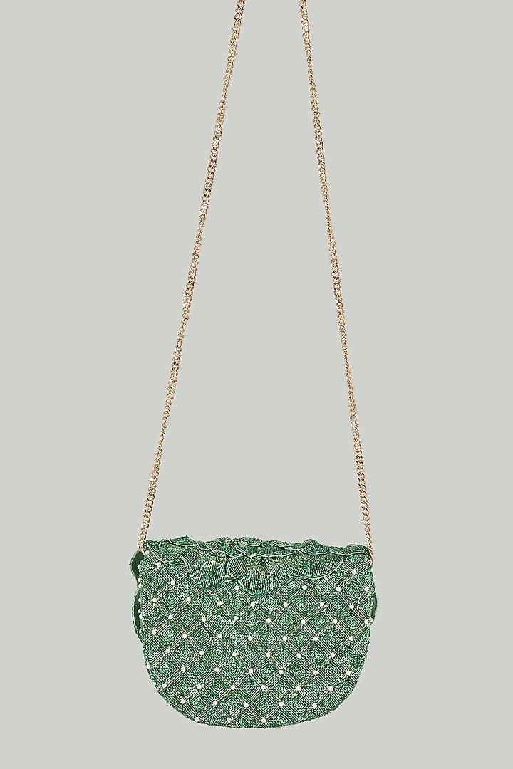 Emerald Green Hand Embroidered Clutch by Doux Amour at Pernia's Pop Up Shop