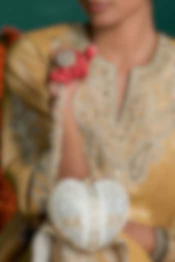 Ivory Crystal & Mirror Embroidered Heart-Shaped Clutch by Doux Amour at Pernia's Pop Up Shop