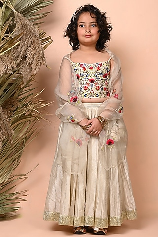 Ivory Chanderi Lehenga Set For Girls by Daddys Princess by Priyanka Jain