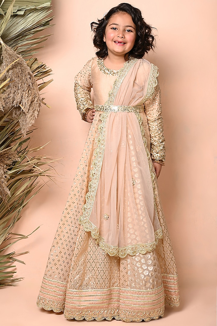 Gold Ombre Chanderi Sequins Anarkali Set For Girls by Daddys Princess by Priyanka Jain