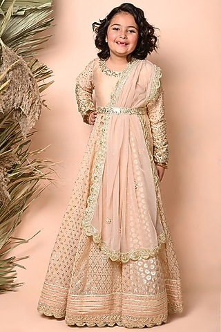 Gold Ombre Chanderi Sequins Anarkali Set For Girls by Daddys Princess by Priyanka Jain