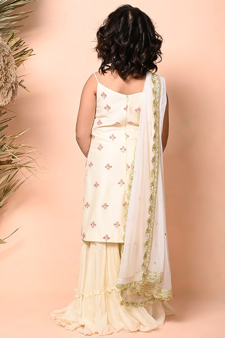 Ivory Georgette Sharara Set For Girls by Daddys Princess by Priyanka Jain at Pernia's Pop Up Shop