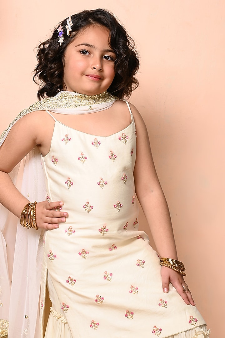 Ivory Georgette Sharara Set For Girls by Daddys Princess by Priyanka Jain at Pernia's Pop Up Shop