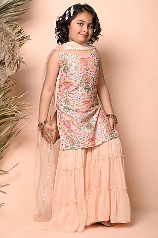 Peach Georgette Sharara Set For Girls by Daddys Princess by Priyanka Jain